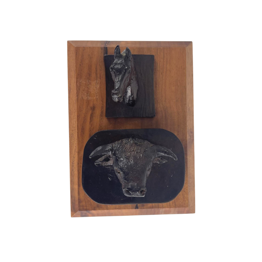 C. M. Russell Pedigree Shorthorn Bull and Horse Bronze Western Artist Montana Auction