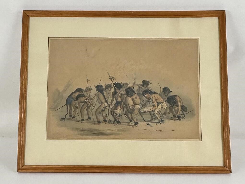 George Catlin Buffalo Dance Lithograph 1844 No 8