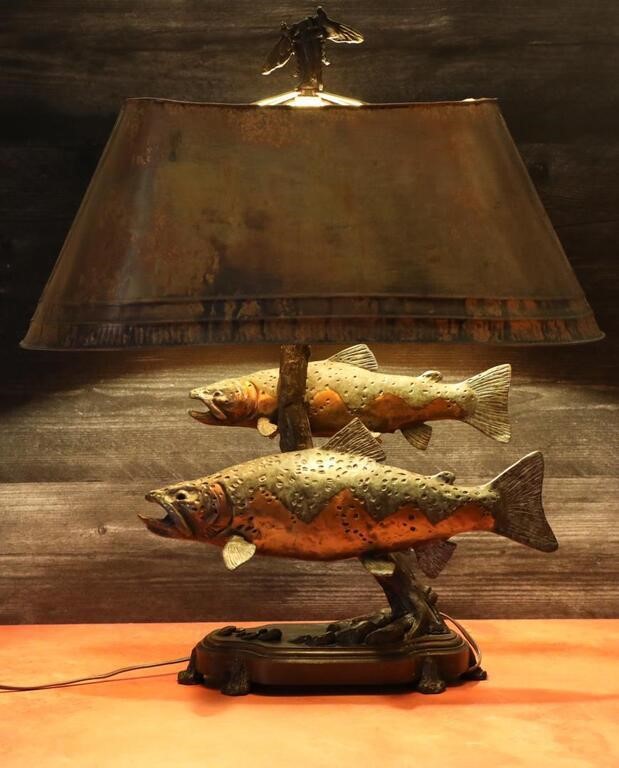 George Northup Bronze Fish Lamp, Brown Trout
